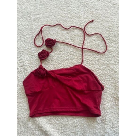 Size Large Red Floral Tie Top - Picture 1 of 2